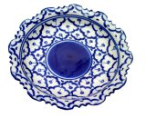 ブルー/ホワイト　花形　深丸皿　18cm
