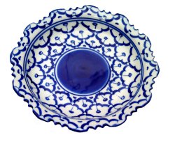 画像1: ブルー/ホワイト　花形　深丸皿　18cm