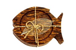 画像1: コースター　木製　３枚組み　　魚