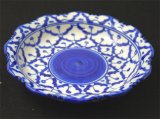 ブルー/ホワイト　花形　深丸皿　15cm