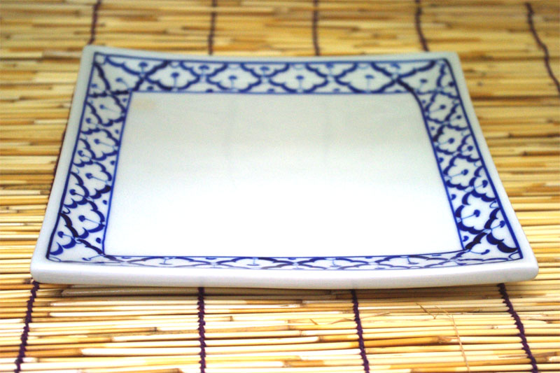 ブルー/ホワイト　正方形皿大