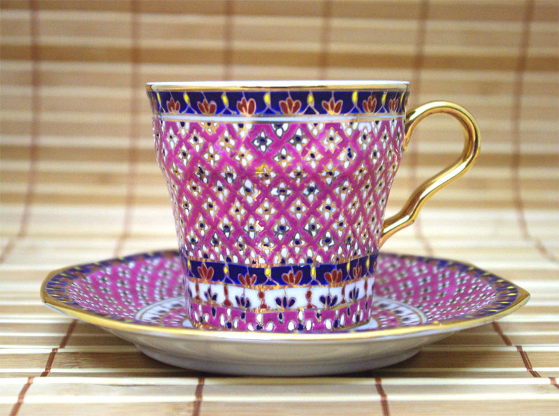 　コーヒーカップ　ソーサー付き ピンク　底8角