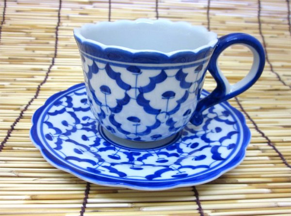 画像1: ブルー/ホワイト　コーヒーカップ　ソーサー付  2 (1)