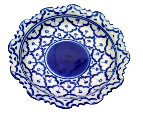 画像1: ブルー/ホワイト　花形　深丸皿　18cm (1)