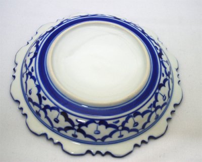 画像1: ブルー/ホワイト　花形　深丸皿　18cm